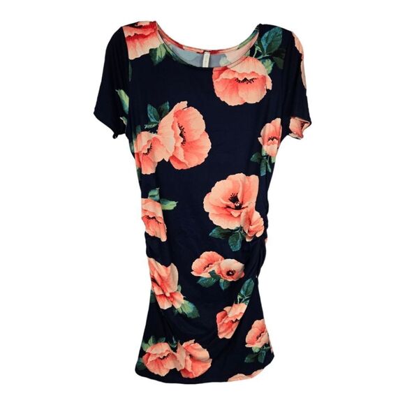 PINKBLUSH Maternity Poppy Floral Fitted Bodycon Midi Dress Jersey Knit Stretchy - Picture 9 of 10